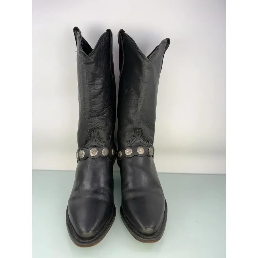 Abilene Black Leather Harness Concho Western‎ Cowgirl Boots USA 5.5M
